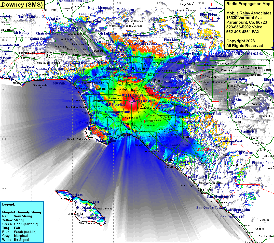 heat map radio coverage Downey (SMS)
